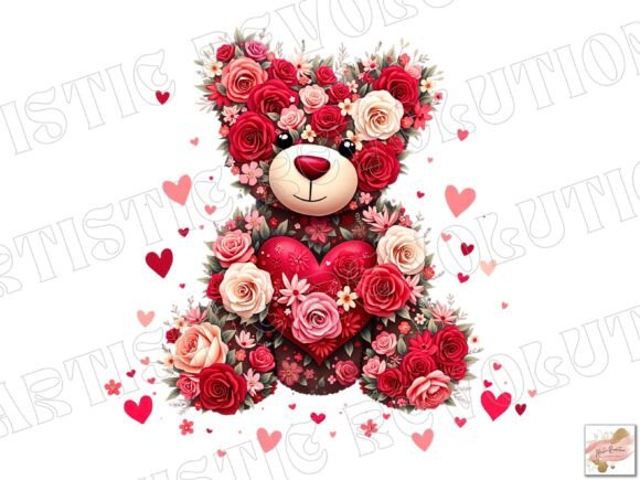 Charming Floral Teddy Bear PNG for Valentine's Designs