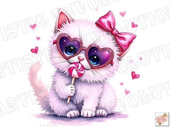 Charming Pink Coquette Valentine Cat Png for Creative Design