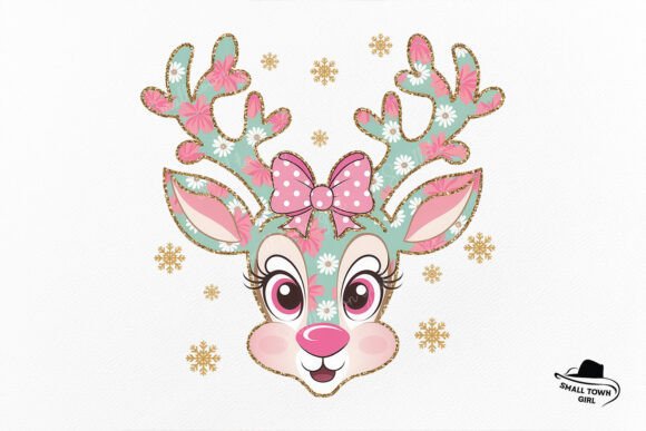 Charming Retro Daisy Reindeer Bow for Festive Kid Christmas Designs