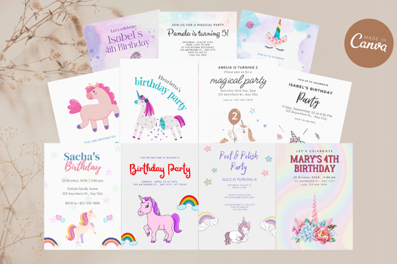 Create Magical Moments with a Unicorn Birthday Invitation Canva Bundle