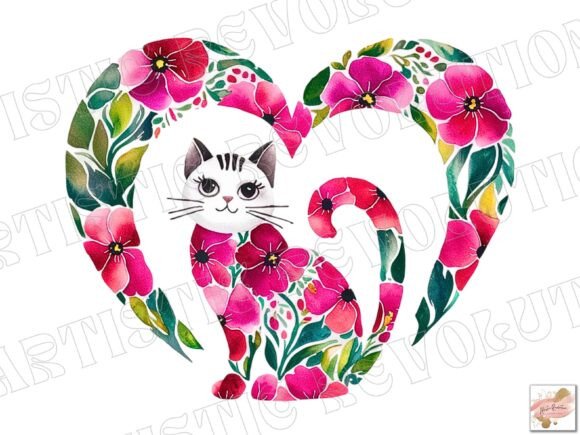 Floral Heart Cat PNG: A Versatile Design Asset