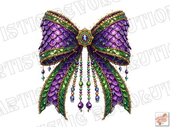 Glitter Coquette Mardi Gras PNG Bow: A Designer's Festive Asset