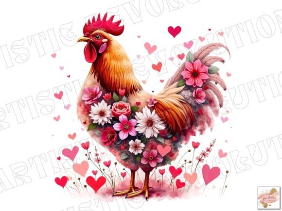 Western Floral Chicken Valentine PNG: A Unique Design Asset